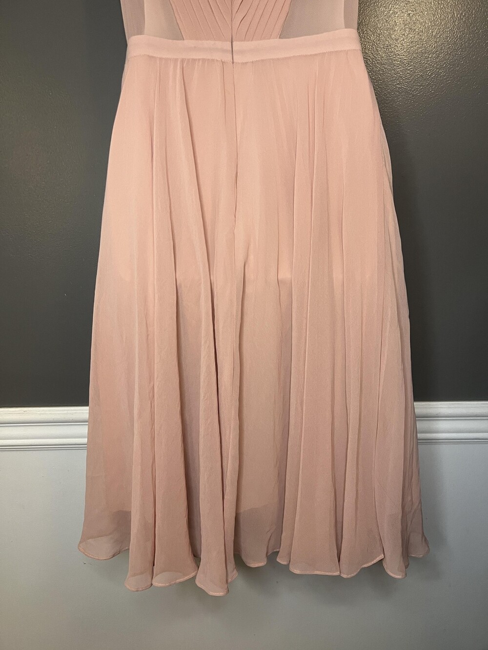 BCBGMAXAZRIA Deborah Dress Womens 4 Pink Pleated V Neck Chiffon Fit & Flare Midi - Picture 9 of 14